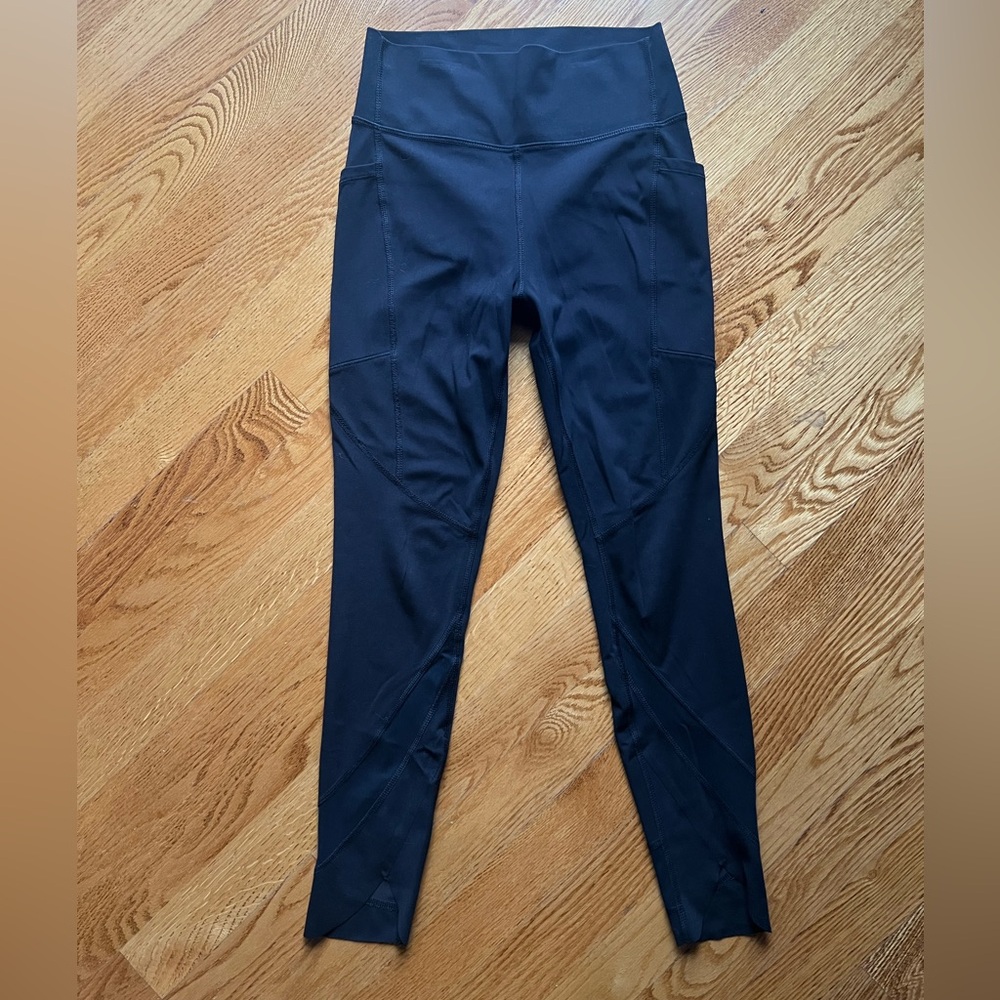 Girls Black Leggings With Sheer Inserts Size L (10/12)